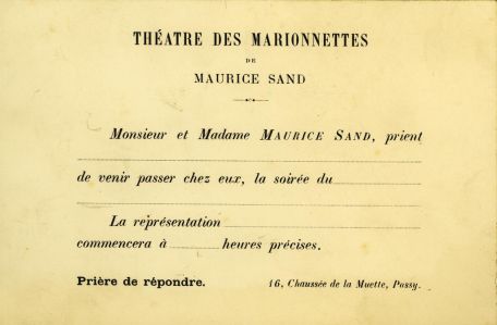 Carton d’invitation au théâtre des marionnettes de Maurice Sand