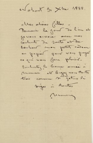 Lettre autographe signée de Maurice DUDEVANT-SAND à ses filles (Aurore et Gabrielle) ; © Collections musée George Sand et de la Vallée Noire