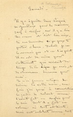 Lettre de Maurice SAND à Solange CLÉSINGER ; © Collections musée George Sand et de la Vallée Noire