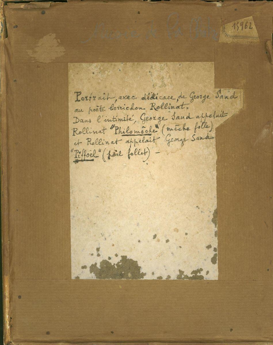 Carton inscriptions au dos du portrait George SAND PIFFOEL