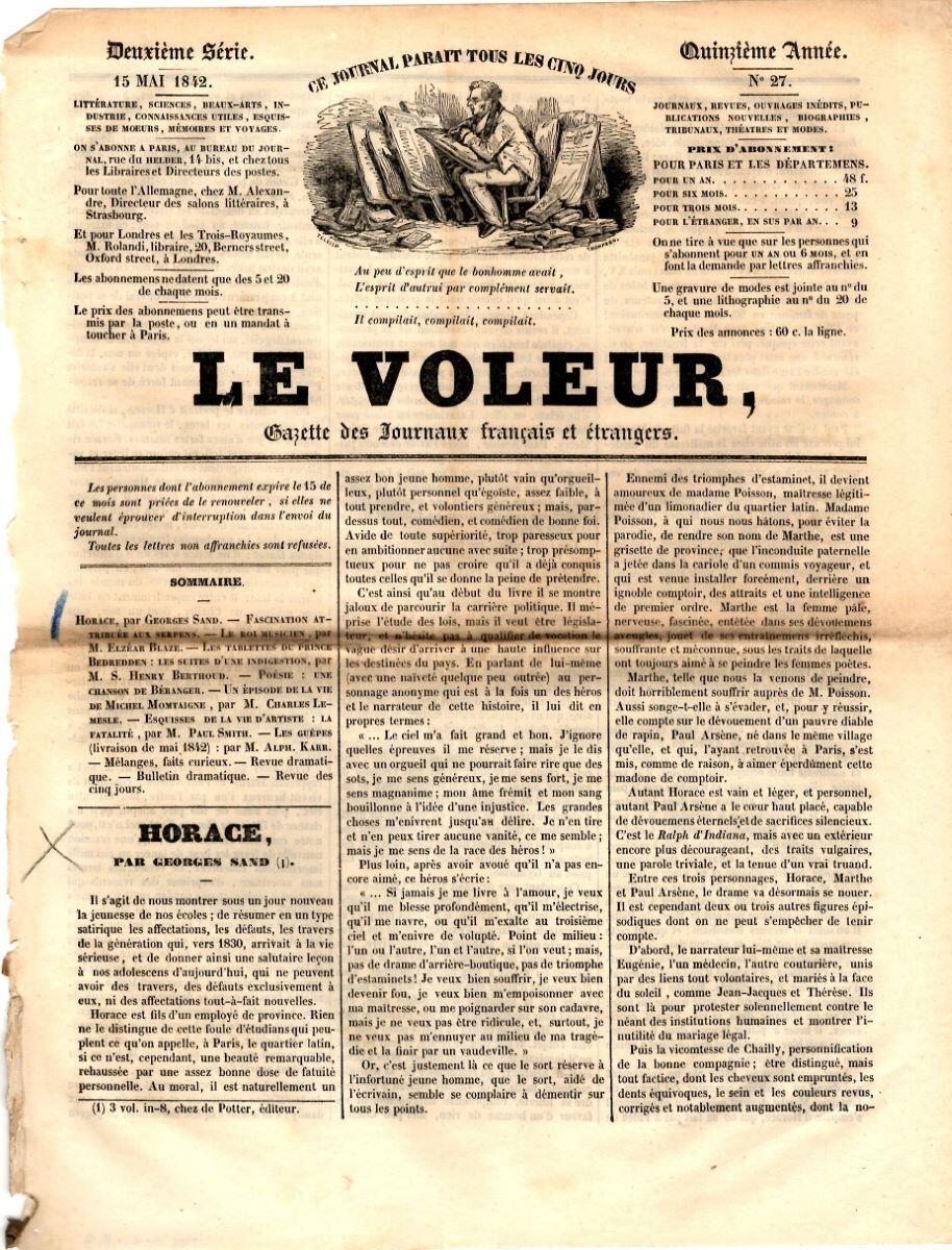 Le Voleur, gazette des journaux français et étrangers : "Horace"