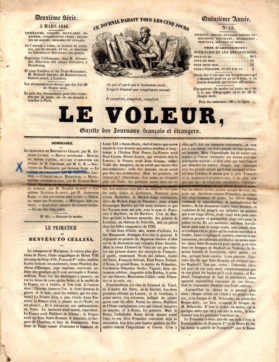 Le Voleur, gazette des journaux français et étrangers : "Souvenirs de Majorque"