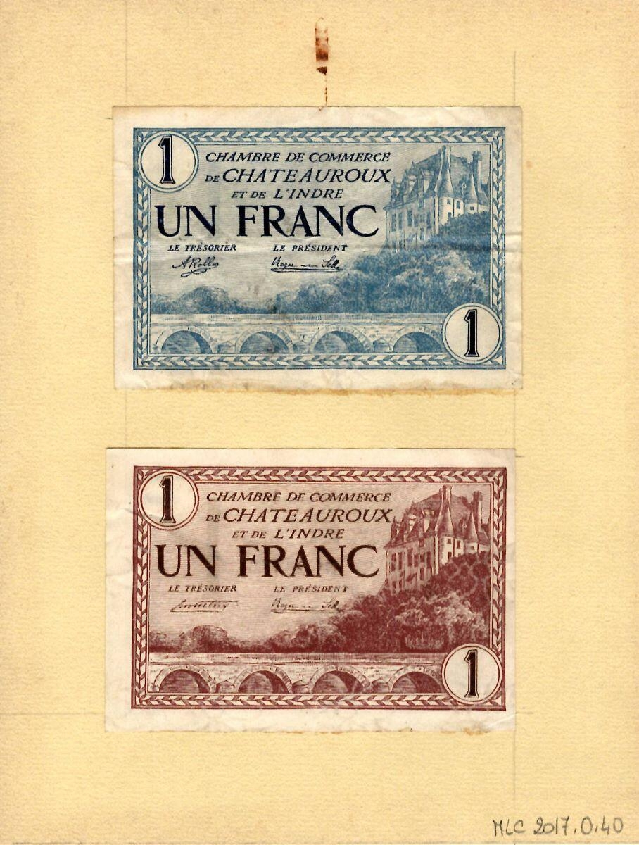 Billet bleu et billet rouge de 1 franc à l’effigie de George SAND