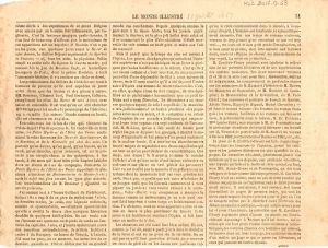 Coupure de presse “Le monde illustré” du 11 juillet 1863 sur Léon VILLEVIEILLE ; © Collections musée George Sand et de la Vallée Noire