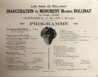 Programme pour l’inauguration du monument Maurice ROLLINAT à Châteauroux (titre factice) ; © Collections musée George Sand et de la Vallée Noire