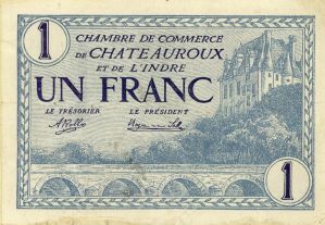 Billet bleu et billet rouge de 1 franc à l’effigie de George SAND ; © Collections musée George Sand et de la Vallée Noire