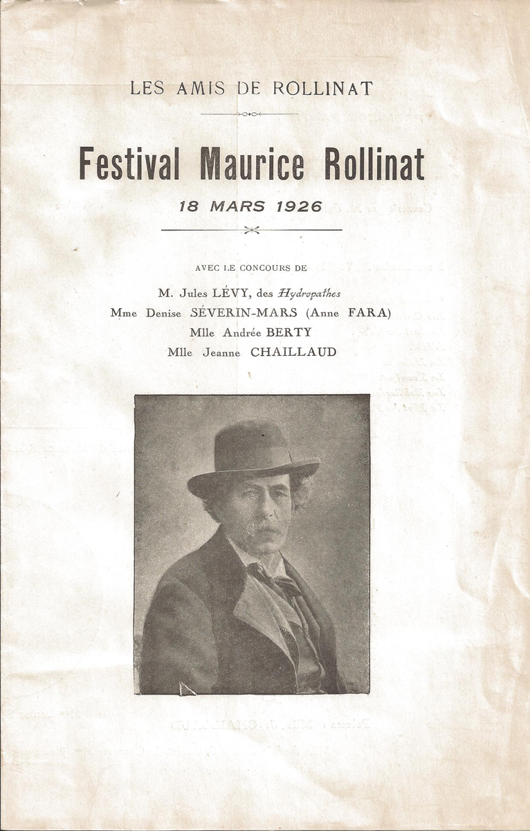 Festival Maurice ROLLINAT 18 mars 1926 (sonnet : Langage du rêve)