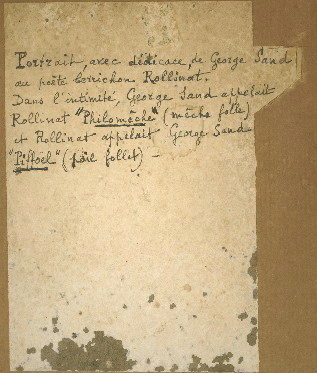 Carton inscriptions au dos du portrait George SAND PIFFOEL
