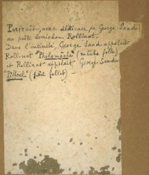Carton inscriptions au dos du portrait George SAND PIFFOEL ; © Collections musée George Sand et de la Vallée Noire