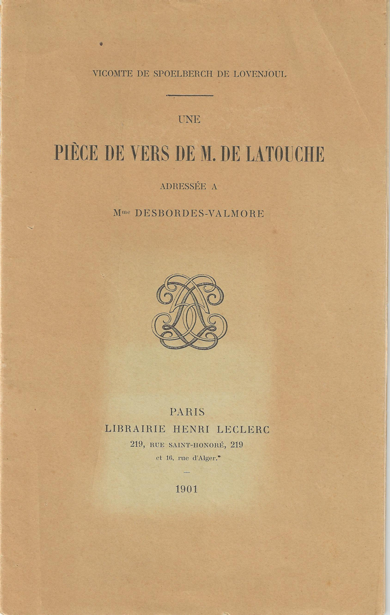 Une pièce de vers de M. de Latouche adressée à Mme Desbordes-Valmore