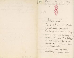 Lettre autographe signée de Maurice SAND au directeur du Rappel ; © Collections musée George Sand et de la Vallée Noire