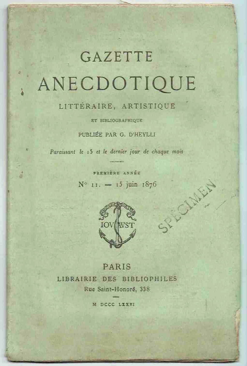 Gazette anecdotique. Littéraire, artistique et bibliographique