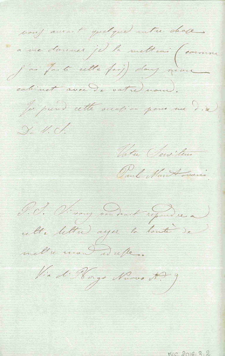 Lettre autographe signée de Paul MANTOVANI, géologue italien, à Maurice SAND