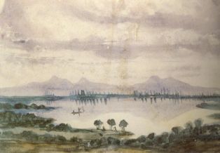 Paysage de fantaisie : pêcheurs, lac et montagnes ; © Collections musée George Sand et de la Vallée Noire