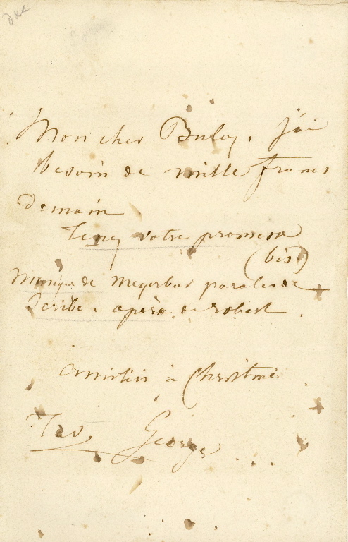 Billet-enveloppe autographe signé de George SAND à François BULOZ