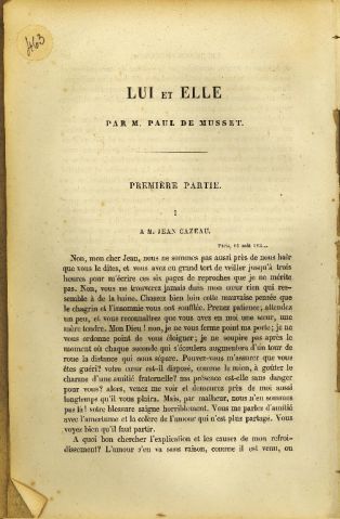 Lui et Elle, parties 1, 2 et 3, Revue des deux Mondes, 1859 ; © Collections musée George Sand et de la Vallée Noire