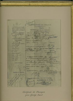 Certificat de préfecture de police pour l’obtention d’un passeport délivré à George Sand ; © Collections musée George Sand et de la Vallée Noire