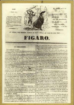 Extrait du Figaro du 3 mars 1831 (n° 62), première page ; © Collections musée George Sand et de la Vallée Noire