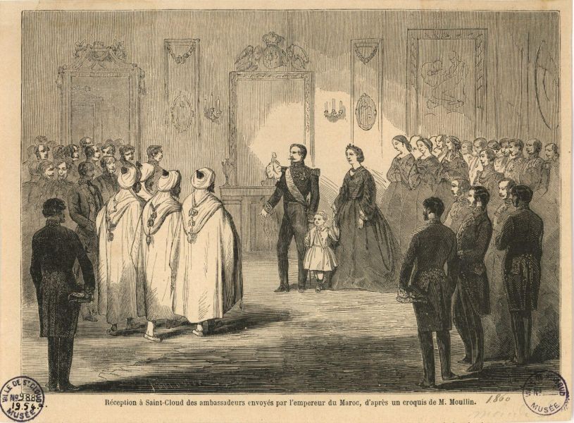 Réception à Saint-Cloud des ambassadeurs envoyés par l'Empereur du Maroc, d'après un croquis de M. Moullin