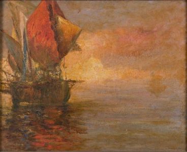 Le voile rouge, barque vénitienne