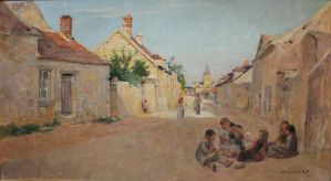 Enfants jouant dans la rue d'un village ; © Manon Poing ; © Musée Gallé-Juillet, Ville de Creil