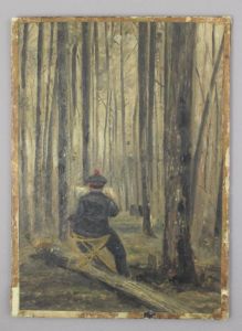 Artiste peignant dans une forêt (titre factice)