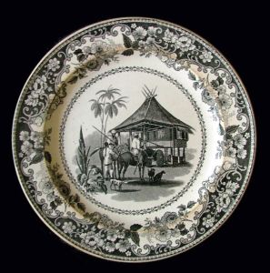 assiette historiée (ronde) ; Scène d’inspiration coloniale (titre factice)