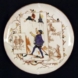 assiette historiée (ronde) ; Le coq et le renard (titre inscrit)