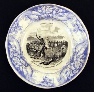 assiette historiée (ronde) ; Les voltigeurs de la garde impériale à Solférino (titre inscrit)