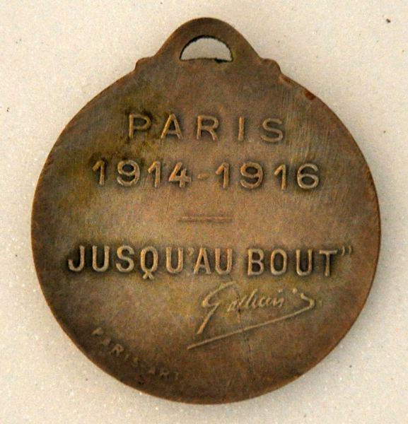 médaille commémorative (circulaire) ; Paris - 1914-1916 - Jusqu’au bout - Gallieni (titre inscrit)