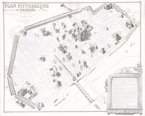 Émile OLLIVIER d’après Charles PENSÉE, Plan pittoresque de la ville d’Orléans, 1836, n° INV 2001.4.1, Hôtel Cabu – Musée d’histoire et d’archéologie, Orléans