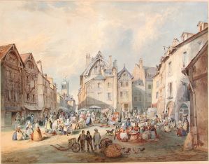 Charles PENSÉE, Vue de la place du grand marché, 1830, n° INV 943, Musée des Beaux-Arts, Orléans