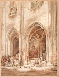 Charles PENSÉE, Atelier de taille de pierre dans l’église Saint-Euverte, 1826, n° INV 948, Musée des Beaux-Arts, Orléans