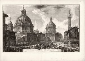 Veduta delle due chiese, l’una detta della Madonna di Loreto, l’altra del Nome di Maria presso la Colonna Trajana. (titre inscrit)