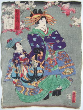 Deux femmes portant une tenue ayant pour motif une ancre marine. (titre factice)