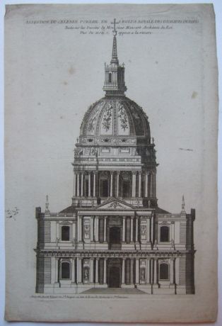 Elevation du célèbre portail de l'Eglise royale des Invalides de Paris. (titre inscrit)