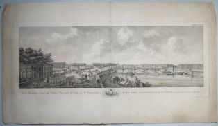 Vue perspective du pont projetté par le Sir Perronet pour être construit sur la Seine, au droit de la Place Louis XV. (titre inscrit)