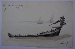 Epave de barque, plage de Berck-sur-Mer. (Titre inscrit) ; © Loches ; ©  Musée Lansyer