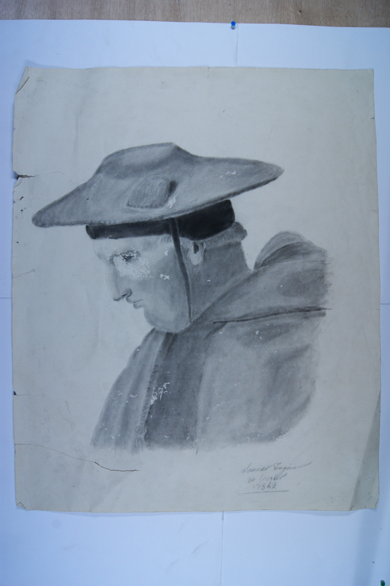 Portrait d'homme de profil portant un chapeau. (titre factice)