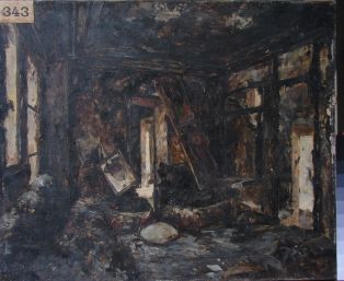 Intérieur de salon brulé dans les ruines de l’Opéra Comique (salon de la loge de Carvalho).
