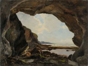 P.1893.220,
Emmanuel Lansyer,
Grotte du Ris sous la falaise ferrugineuse, dans le fond Douarnenez,
1885,
peinture à l’huile sur toile ; © phot. F. Lauginie, Ville de Loches