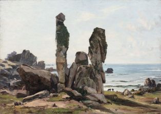 Menhirs naturels en forme de stèle à la pointe de Pern du côté de la Baie de Lampaul. ; © Loches ; ©  Musée Lansyer