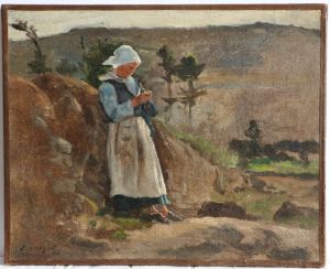 P.1893.242,
Emmanuel Lansyer,
Étude de jeune femme à Tréboul,
1864,
peinture à l’huile sur toile ; © Clémence Fargues, Ville de Loches