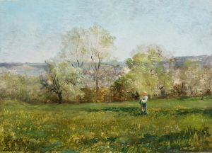 P.1893.32,
Emmanuel Lansyer,
La Ferté, prairie, arbres en fleurs,
1865,
peinture à l’huile sur toile ; © phot. F. Lauginie, Ville de Loches
