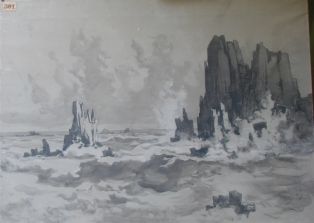 Composition sur toile d’après étude de l’Ile d’Ouessant faite en 1885.