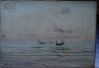 Soleil couchant sur la mer avec quelques barques à flot (...