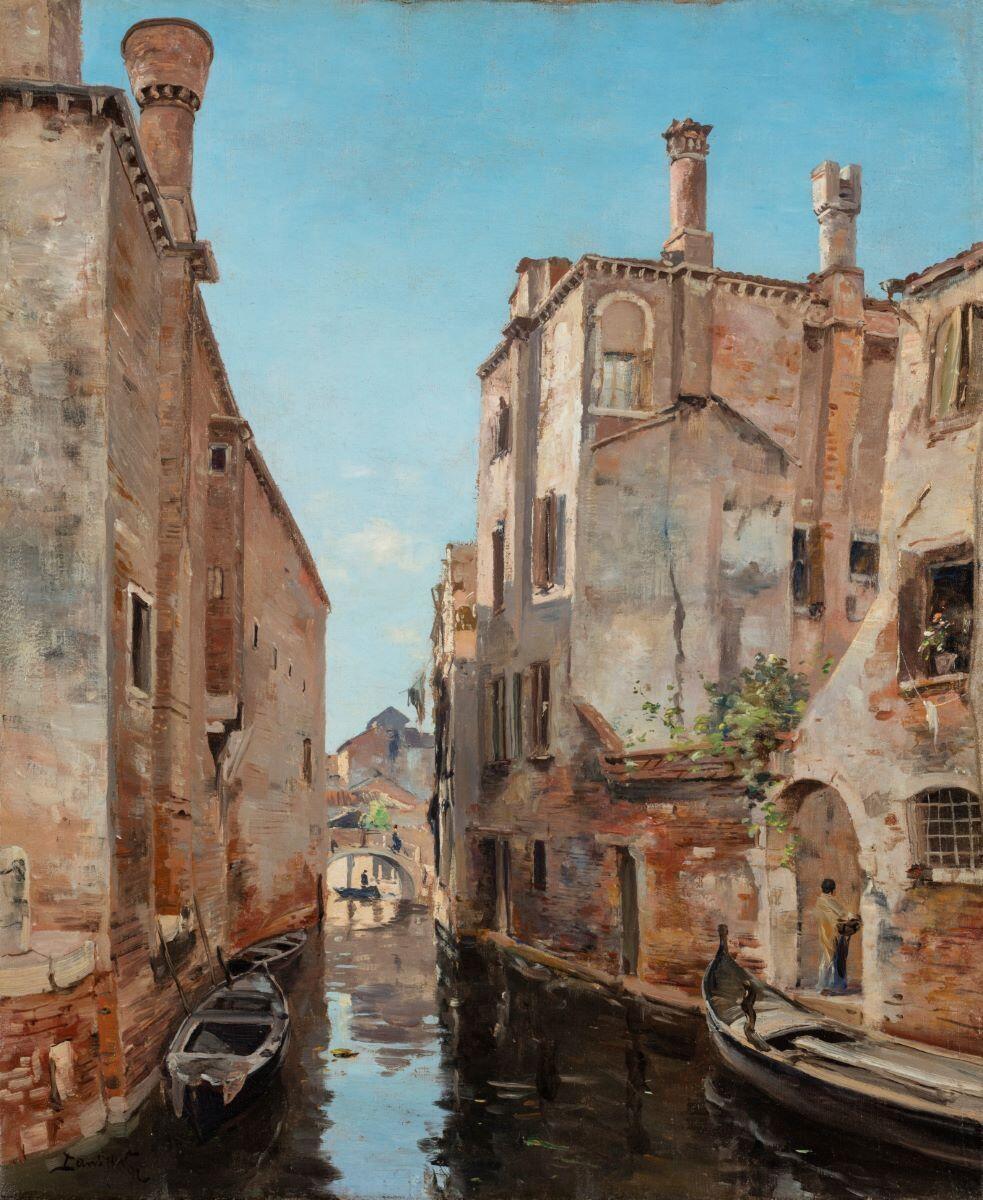 Venise, mur de cerment et vieilles maisons en briques au bord d’un canal, aux environs de l’église San Sebastian.