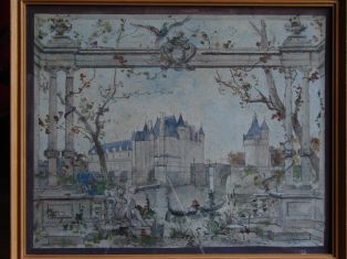 Première esquisse d’une vue décorative du château de Chenonceau côté sud.