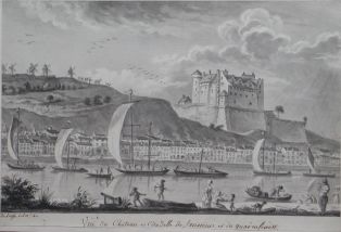 Vue du chateau ou citadelle de Saumur, et du quai enfesnest (titre inscrit)