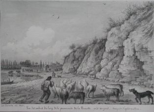 Vue des rochers du long de la promenade de la Bamette, près angers. (titre inscrit)
